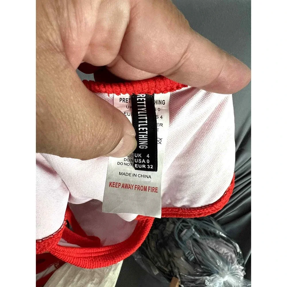 PrettyLittleThing Red Textured High Cut Bikini Bottoms Cheeky Swim Size 0
